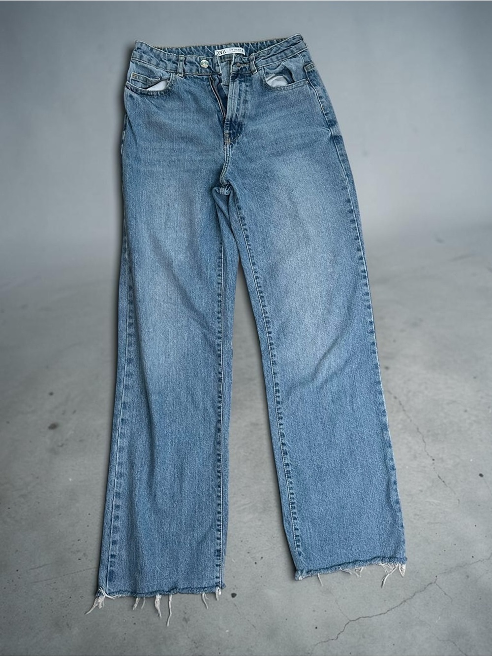 Zara Light Blue Wide-Leg Jeans with Raw Hem